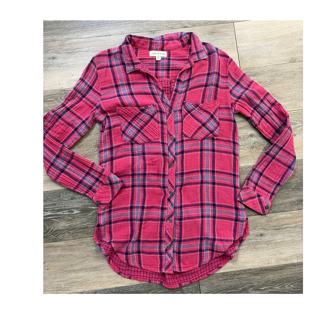 Cloth And Stone Plaid Button Down Shirt Small Boho Western Fall Layering